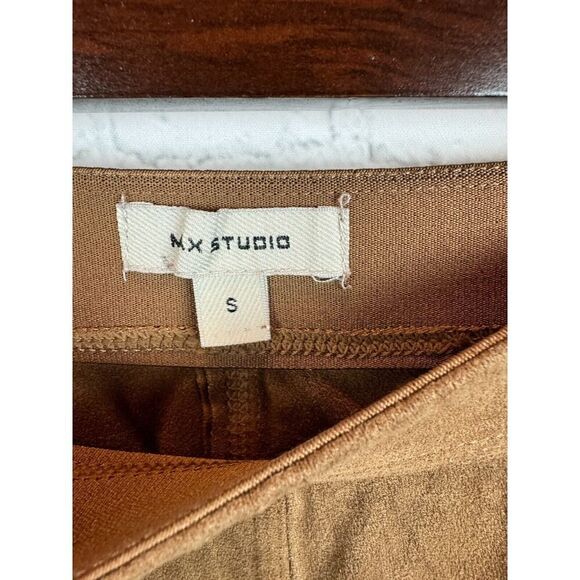MAX STUDIO camel brown faux suede stretch leggings pants S - Picture 3 of 7